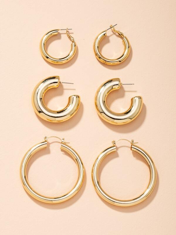 3pairs Chunky Hoop Earrings - INS | Online Fashion Free Shipping Clothing, Dresses, Tops, Shoes