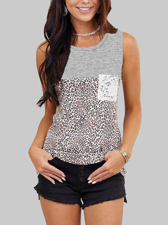 Women's Leopard Stitching Round Neck Vest