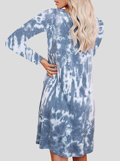 Women's Dresses Tie-Dye Printed Loose Long Sleeve Dress