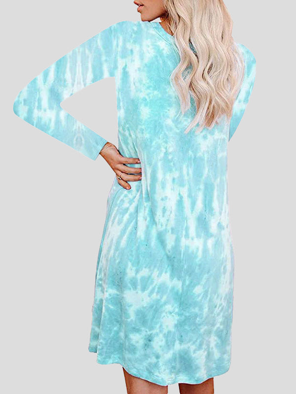 Women's Dresses Tie-Dye Printed Loose Long Sleeve Dress