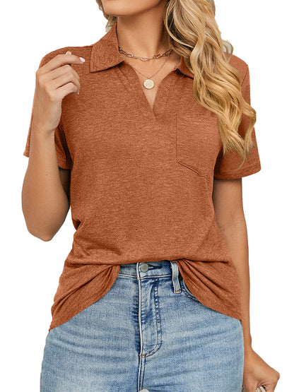 Women's T-Shirts Solid Color Short Sleeve Lapel Loose T-Shirt - MsDressly