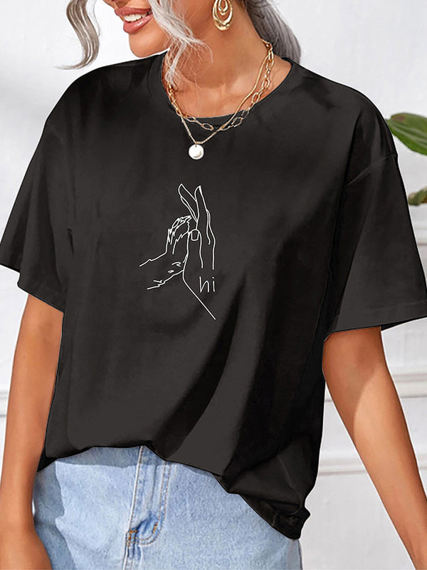 Women's T-Shirts Short Sleeve Round Neck Abstract Line Print T-Shirt