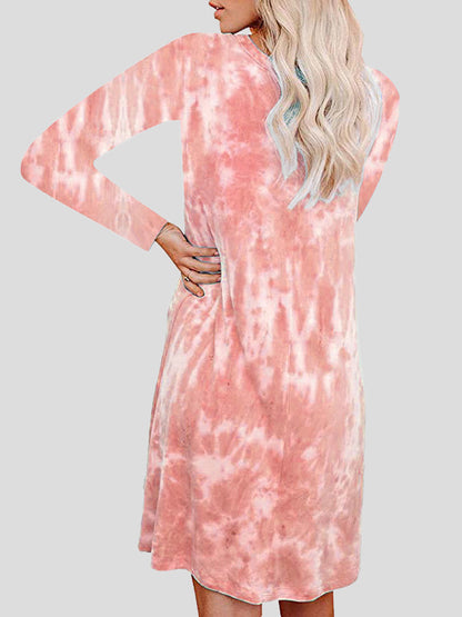 Women's Dresses Tie-Dye Printed Loose Long Sleeve Dress