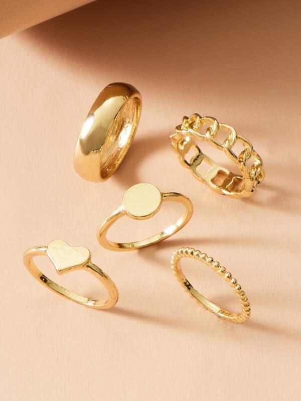 5pcs Heart Decor Ring - INS | Online Fashion Free Shipping Clothing, Dresses, Tops, Shoes