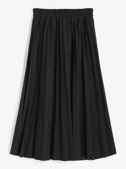 Mock Button High Waisted Pleated Skirt