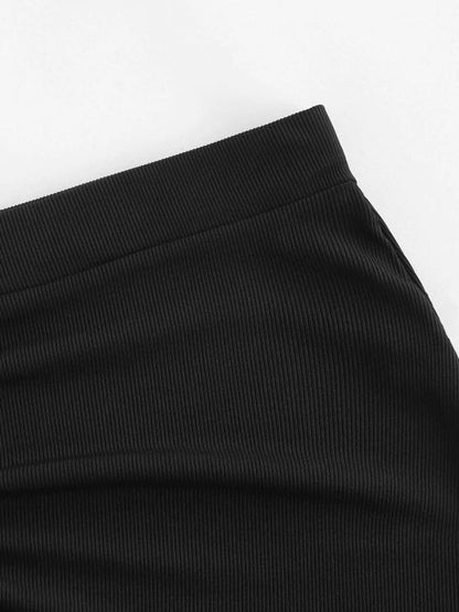 Ribbed Cinched Tie Ruched Bodycon Skirt