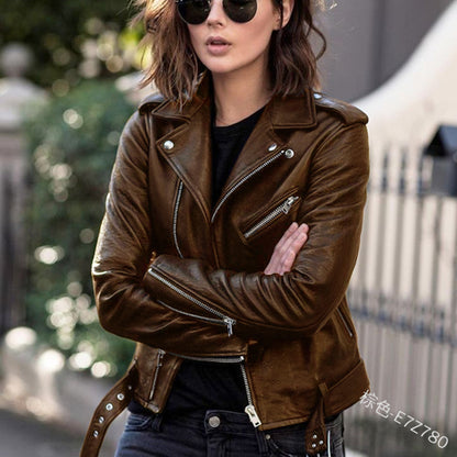 Cool Zip Crop Slim Leather Jacket