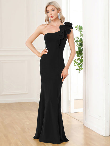 Sexy One Shoulder A Line Floor Length Wholesale Evening Dresses