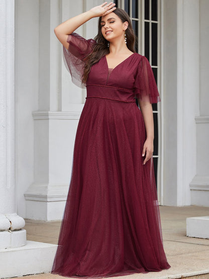 Plus Size Wholesale Tulle Evening Dress with Deep V Neck