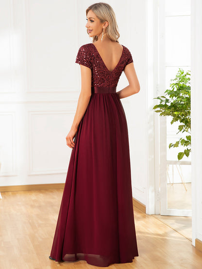 Deep V Neck Pencil Wholesale Evening Dresses with Short Sleeves