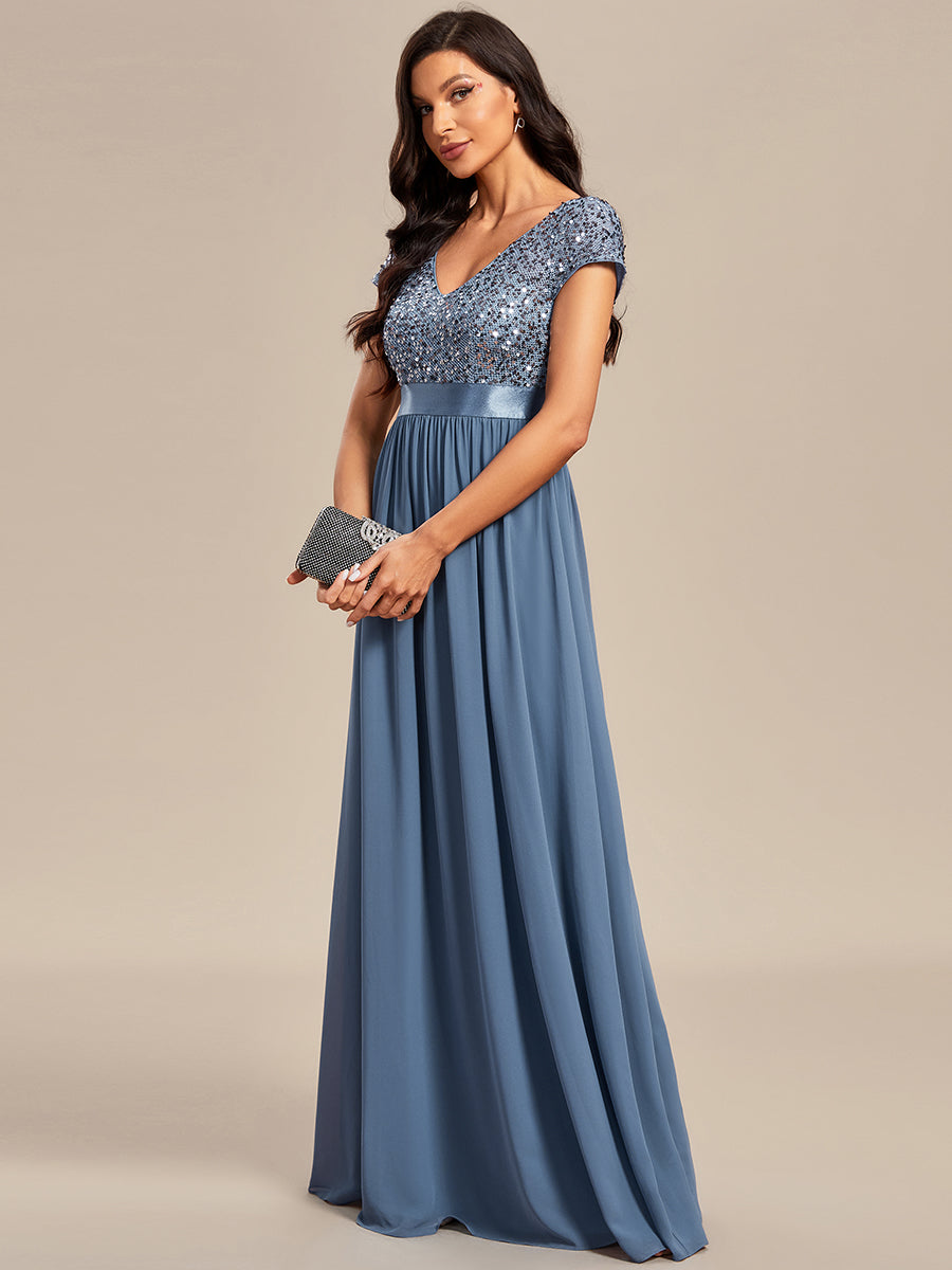 Deep V Neck Pencil Wholesale Evening Dresses with Short Sleeves