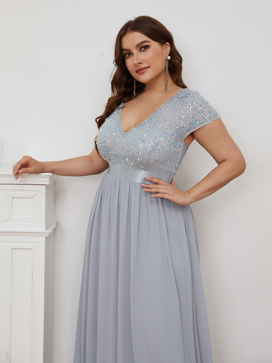 Plus Size Deep V Neck Pencil Wholesale Evening Dresses with Short Sleeves