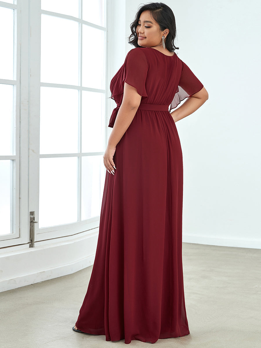 A Line Plus Size Wholesale Bridesmaid Dresses with Deep V Neck Ruffles Sleeves