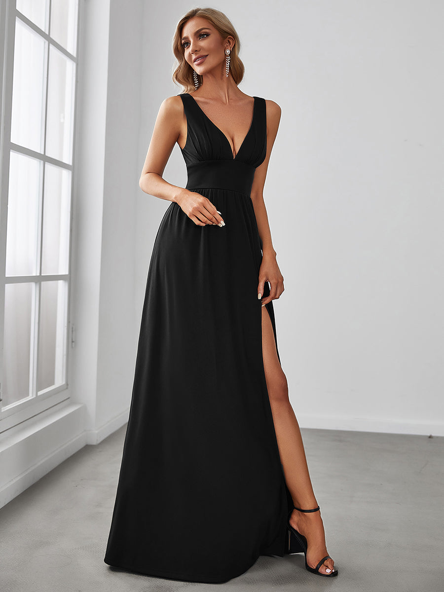 Sleeveless Wholesale Bridesmaid Dresses with Deep V Neck and A Line