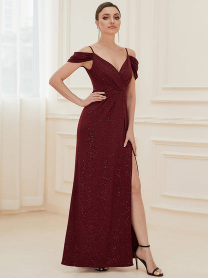 Deep V Neck Wholesale Long Evening Dresses with Split FS