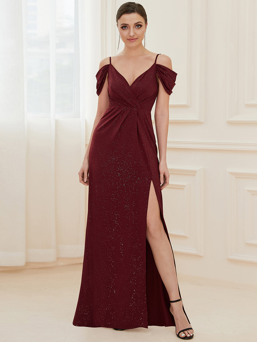 Deep V Neck Wholesale Long Evening Dresses with Split FS