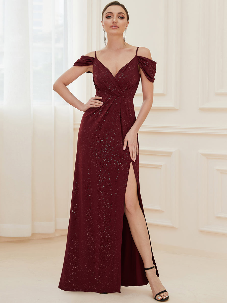 Deep V Neck Wholesale Long Evening Dresses with Split FS