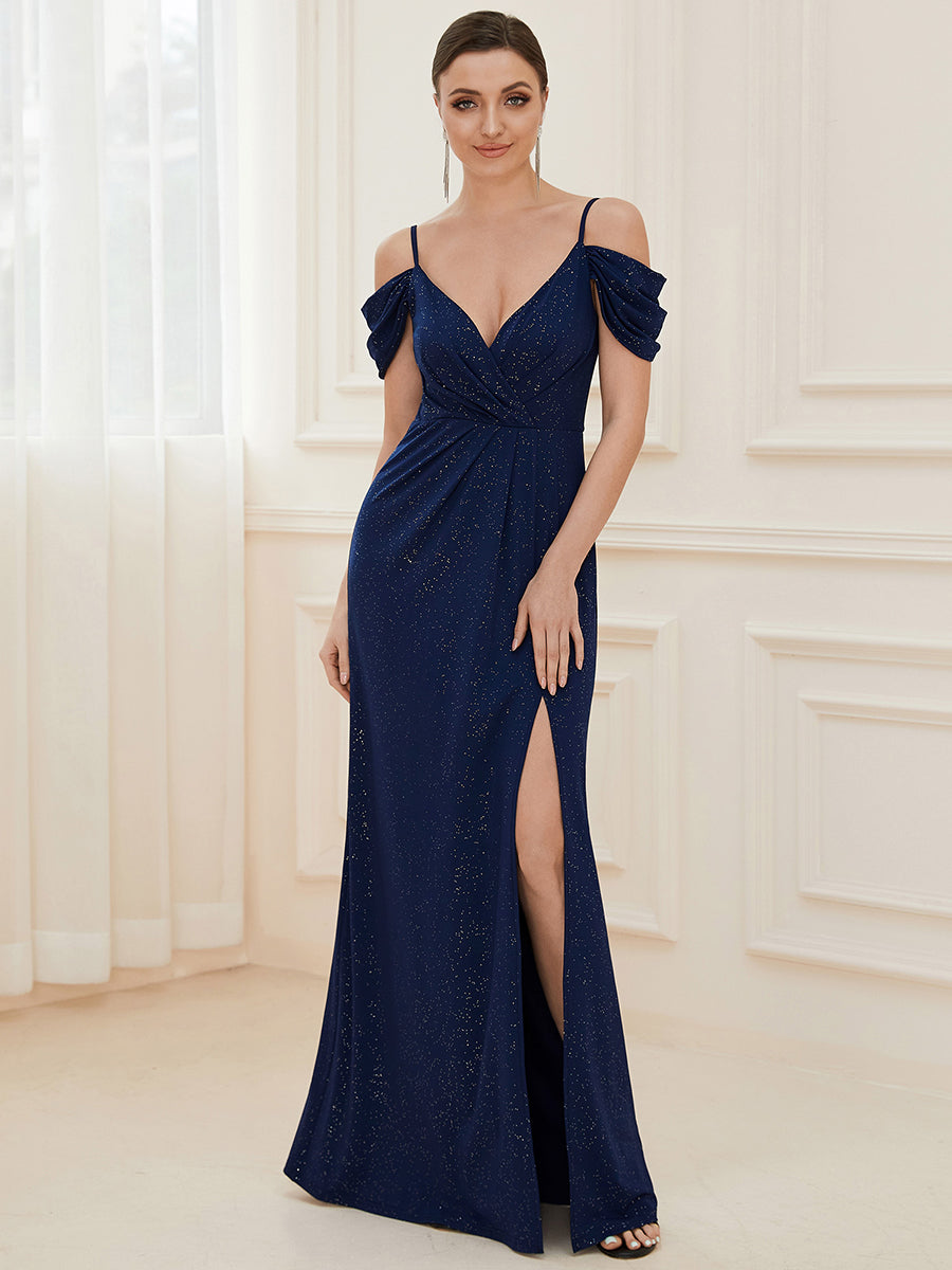 Deep V Neck Wholesale Long Evening Dresses with Split FS