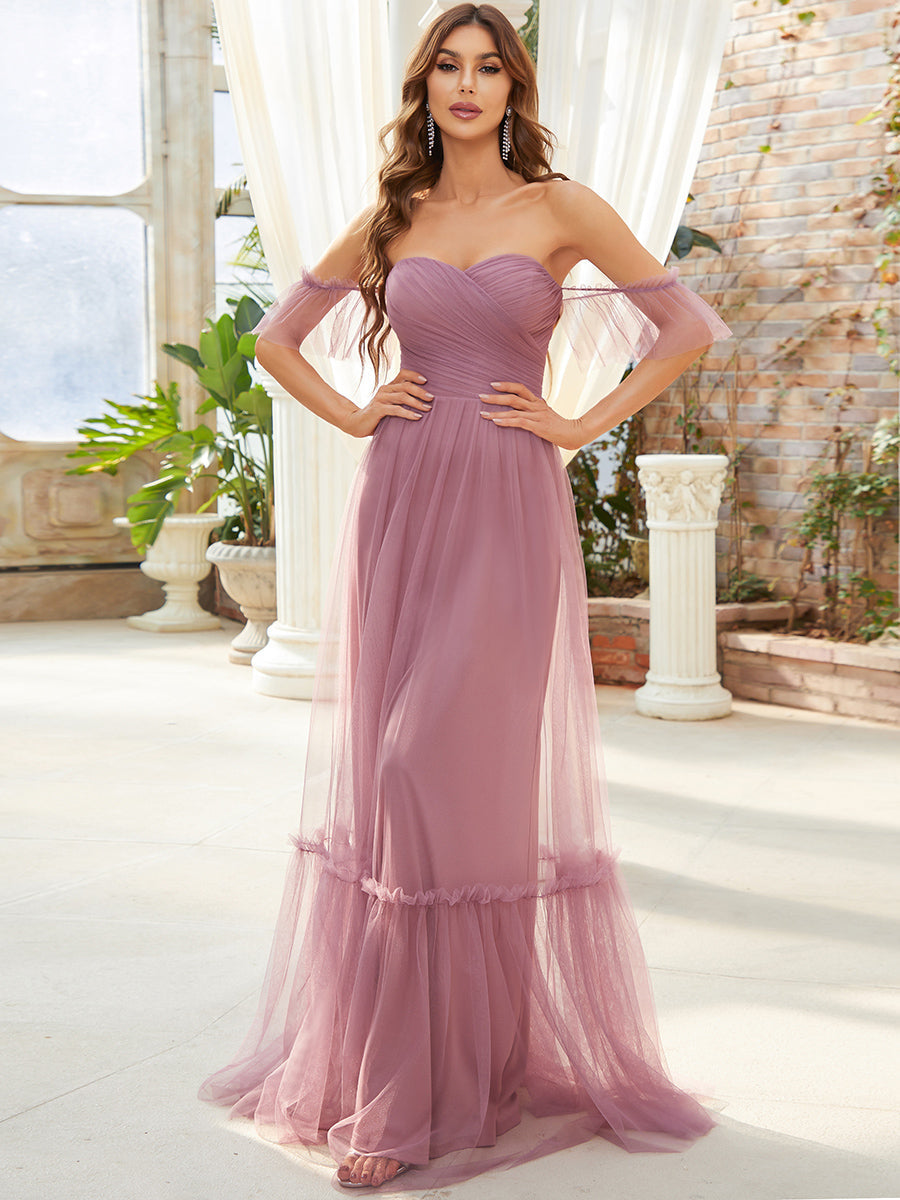 Strapless A Line Ruffles Sleeves Wholesale Evening Dresses