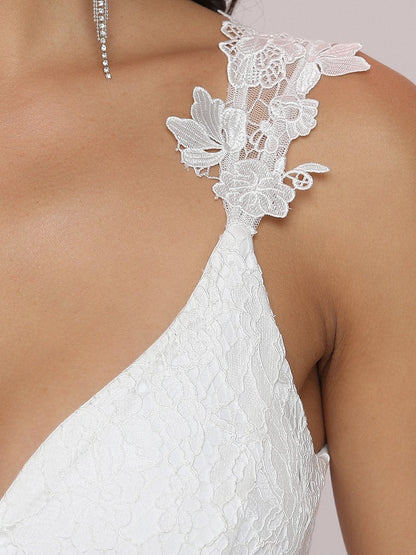 Double V Neck Lace Bodice Open Back Tulle Wedding Dress