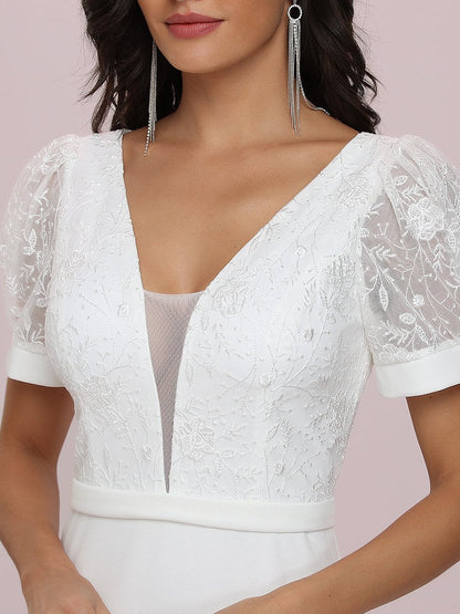 Plunge Neck Lace Bodice Wholesale Maxi Fishtail Wedding Dress