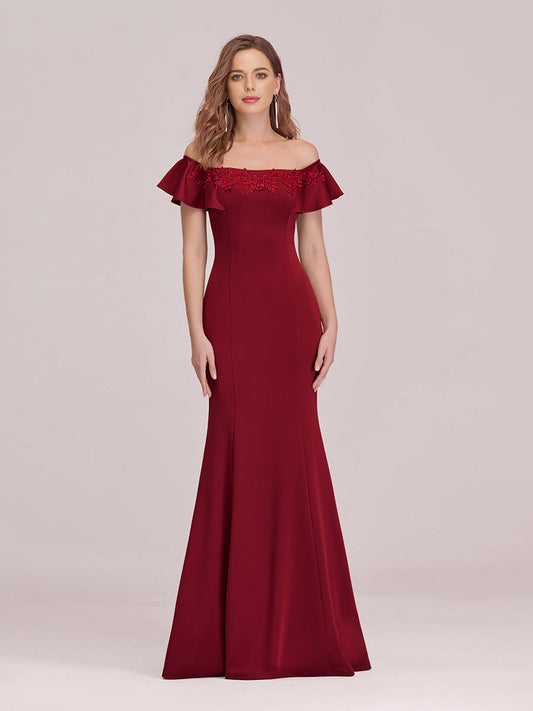 Off Shoulder Wholesale Stain Evening Dresses With Empire Waist