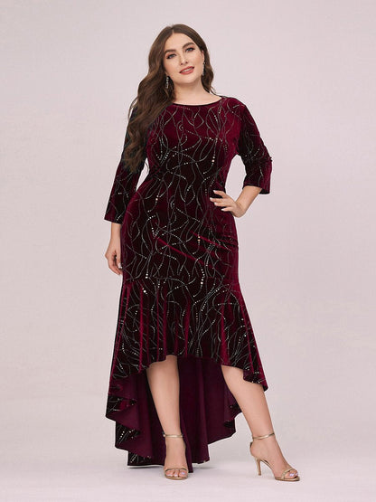 Women's Stylish Bodycon High-Low Wholesale Velvet Party Dress