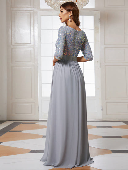 Elegant Round Neckline Sequins Patchwork Wholesale Evening Dress