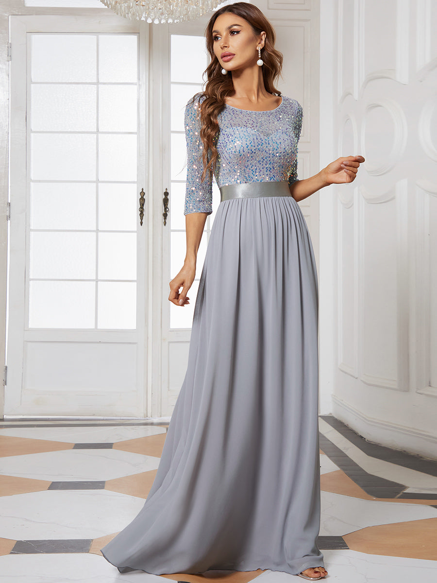 Elegant Round Neckline 3/4 Sleeve Sequins Patchwork Wholesale Evening Dress
