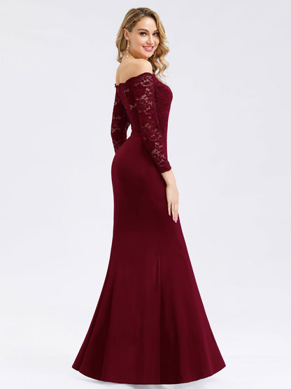 Elegant Off Shoulder Mermaid Wholesale Evening Dress with Lace Sleeves