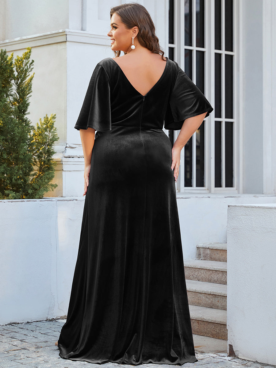 Vintage Plus Size Velvet Maxi Evening Dress