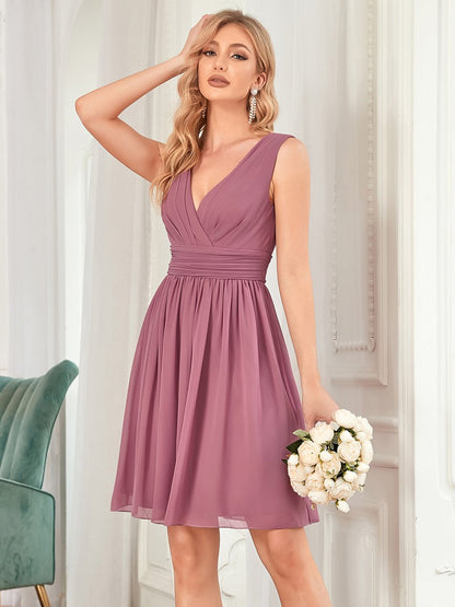 Double V-neck Wholesale Chiffon Homecoming Cocktail Pleated Dresses