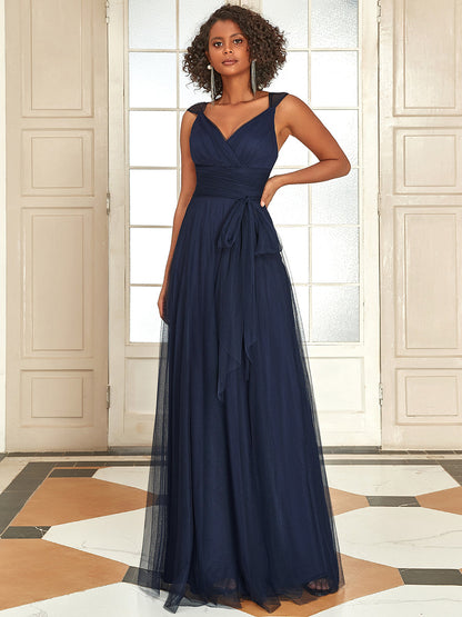 Adorable A Line Sleeveless Wholesale Tulle Bridesmaid Dresses With Belt