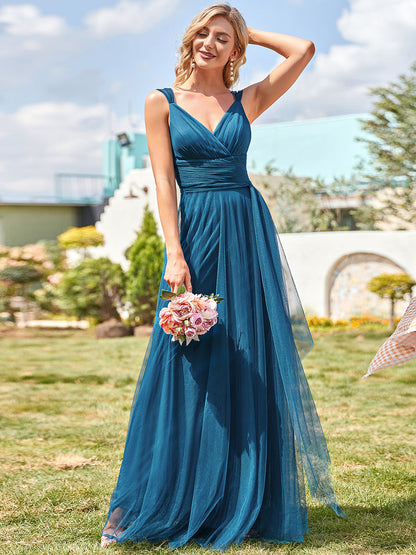 Adorable A Line Sleeveless Wholesale Tulle Bridesmaid Dresses With Belt