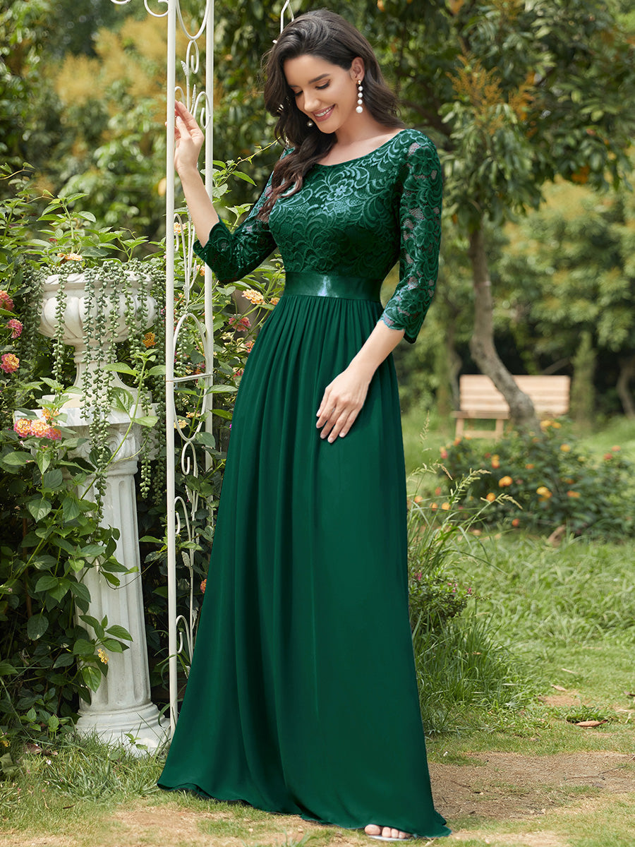 Elegant Empire  Waist Wholesale Bridesmaid Dresses with Long Lace Sleeve