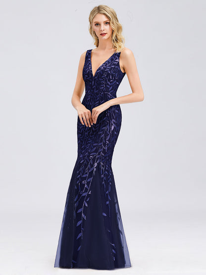 Sexy Wholesale Double V-Neck Sequin Mermaid Maxi Dresses For Evening