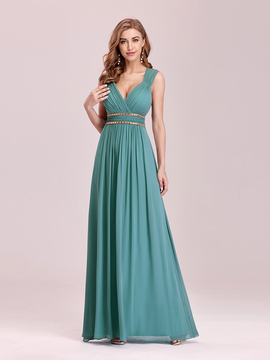 V-Neck Empire Waist Chiffon Maxi Long Wholesale Evening Gowns