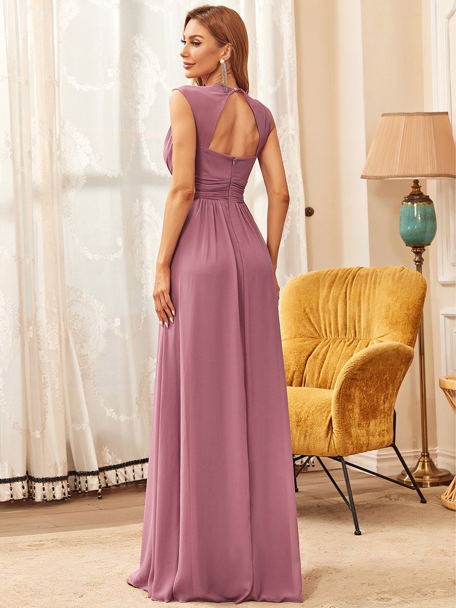 V-Neck Empire Waist Chiffon Maxi Long Wholesale Evening Gowns