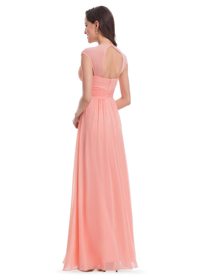 V-Neck Empire Waist Chiffon Maxi Long Wholesale Evening Gowns