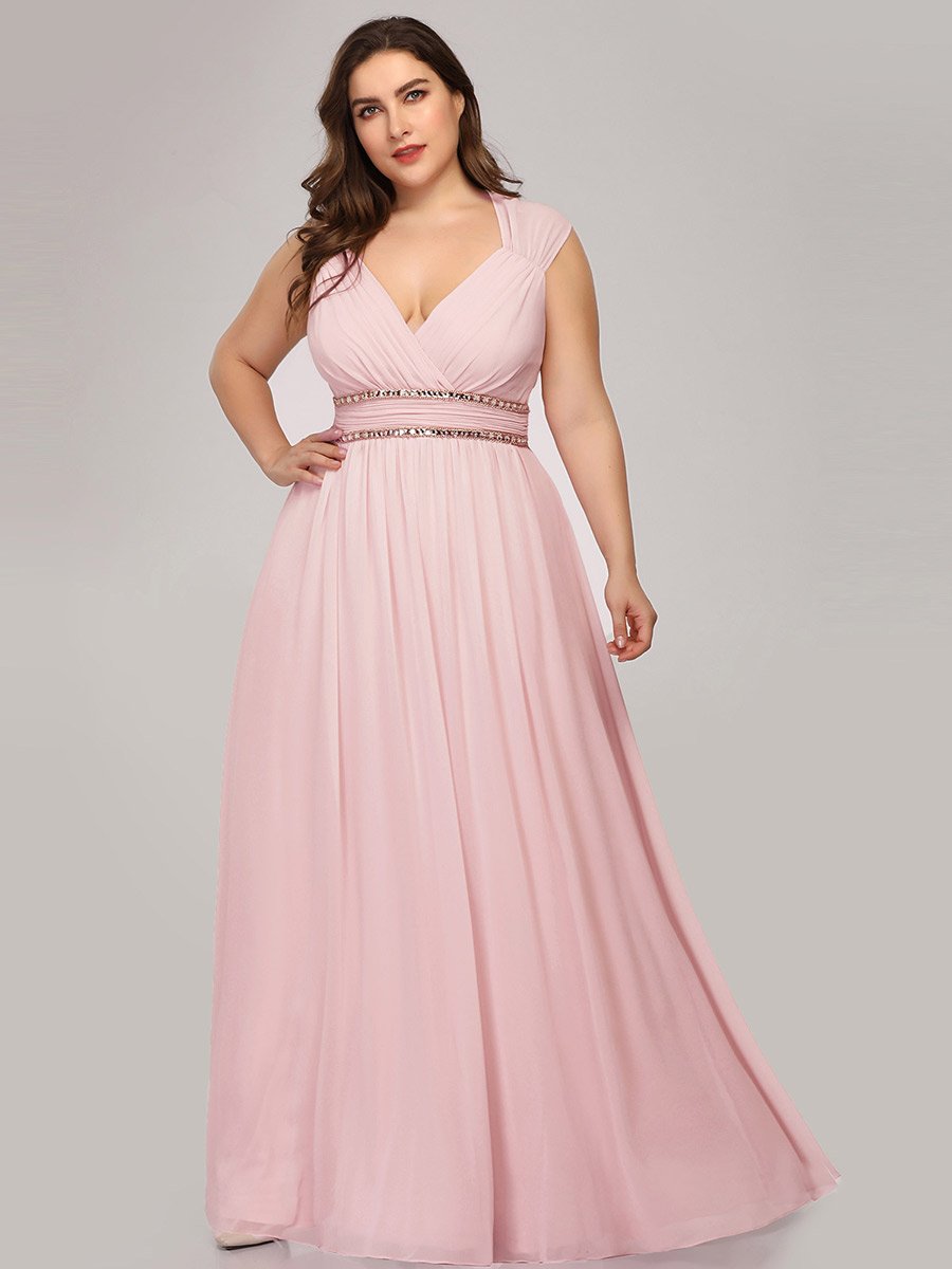 V-Neck Empire Waist Chiffon Maxi Long Wholesale Evening Gowns