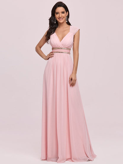 V-Neck Empire Waist Chiffon Maxi Long Wholesale Evening Gowns