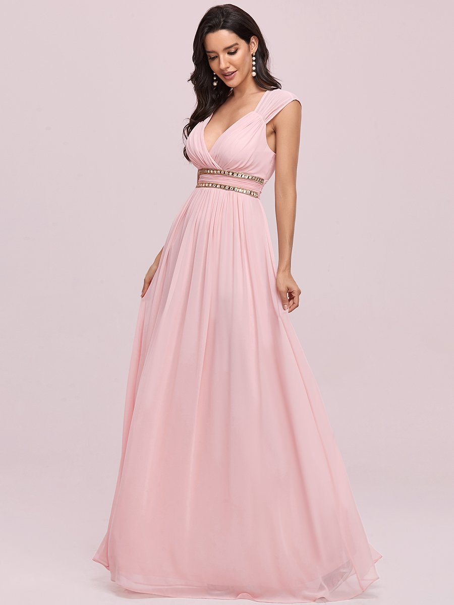 V-Neck Empire Waist Chiffon Maxi Long Wholesale Evening Gowns