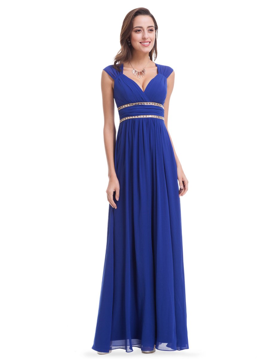 V-Neck Empire Waist Chiffon Maxi Long Wholesale Evening Gowns