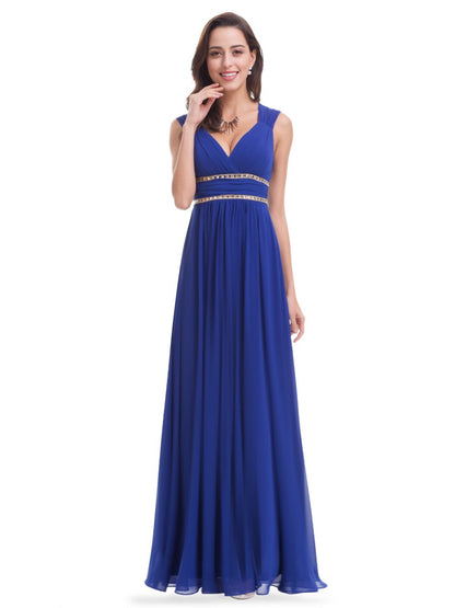 V-Neck Empire Waist Chiffon Maxi Long Wholesale Evening Gowns