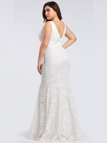 Sexy V-neck Fitted Lace Mermaid Wholesale Plus Size Evening Dress