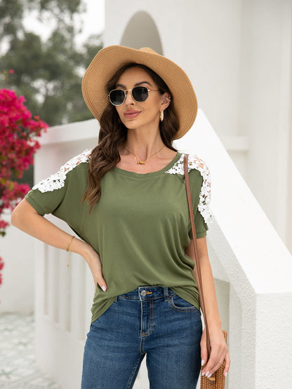 T-Shirts - Round Neck Loose Solid Color Short-Sleeved T-Shirt - MsDressly