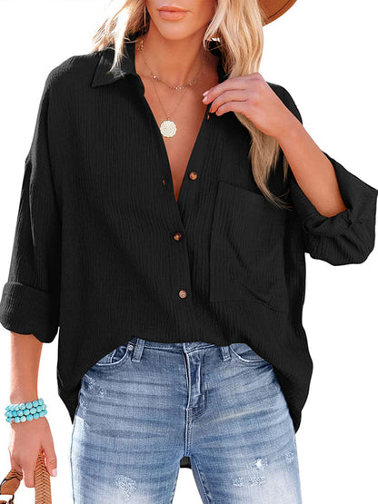 Blouses Women's Blouse Casual V-Neck Long Sleeve Button Blouse MsDressly