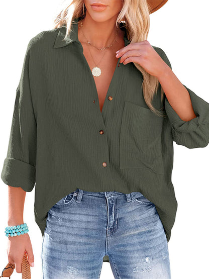 Blouses Women's Blouse Casual V-Neck Long Sleeve Button Blouse MsDressly