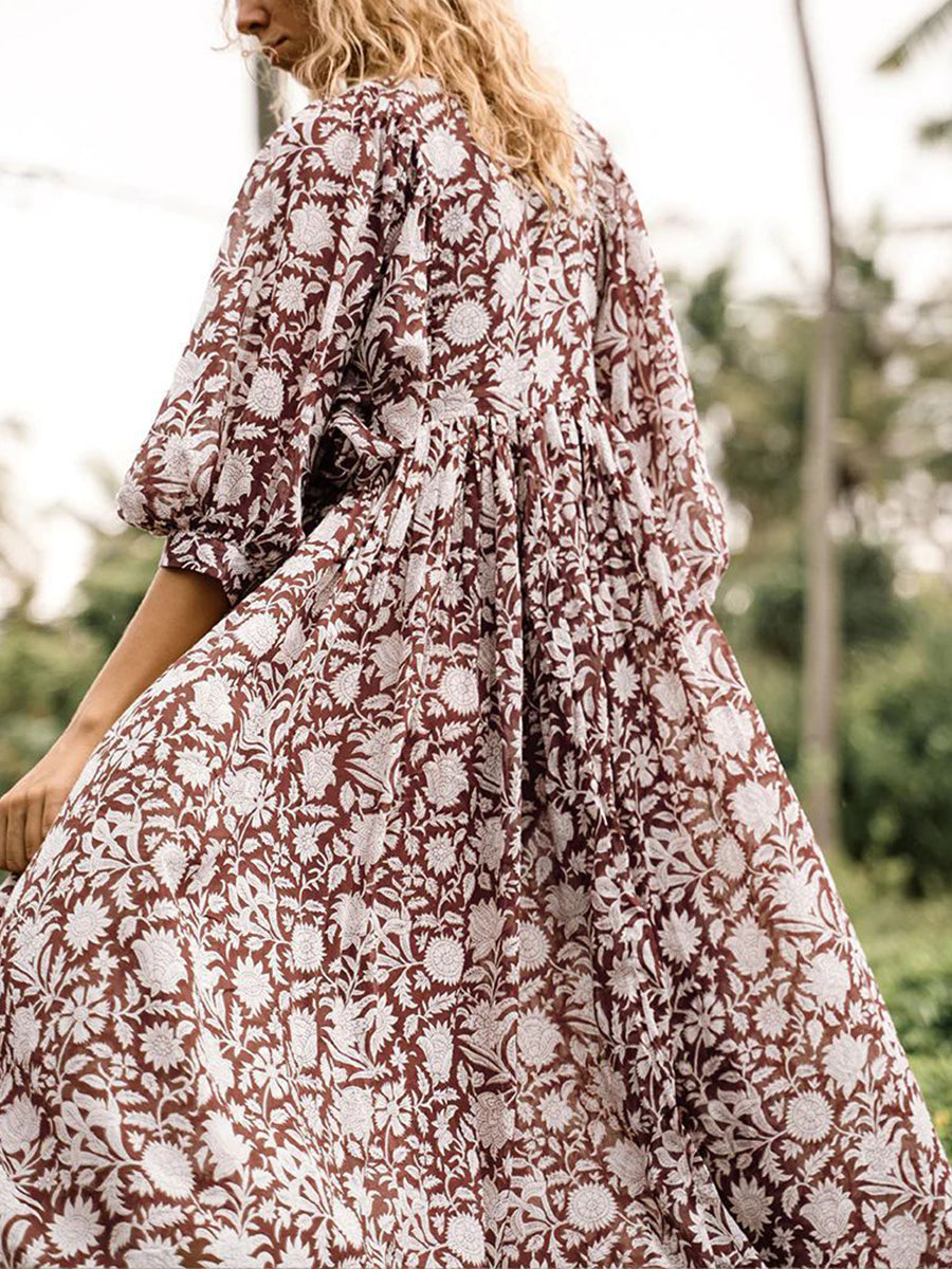 Midi Dresses Women's Dresses Fashion Plus Size Loose Casual Floral Mid Sleeve Midi Dress MsDressly