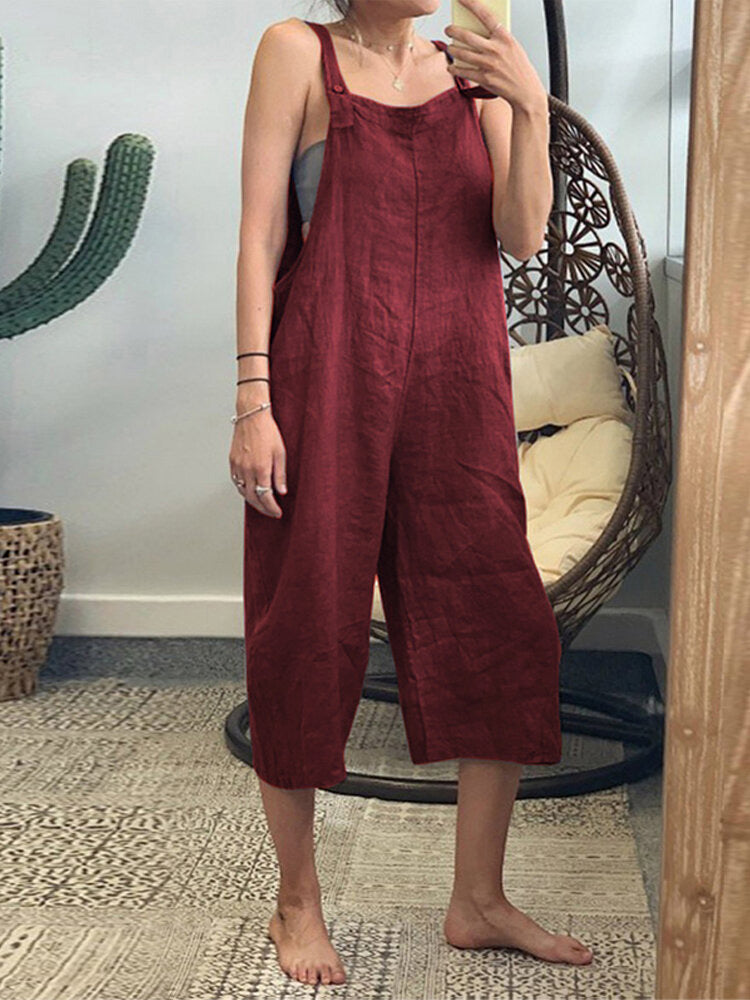 Women's Jumpsuits Solid Casual Cropped Sleeveless Jumpsuit